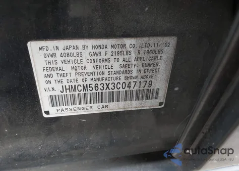 2003 Honda Accord 2.4 Lx z USA, uszkodzony, nr VIN JHMCM563X3C047179